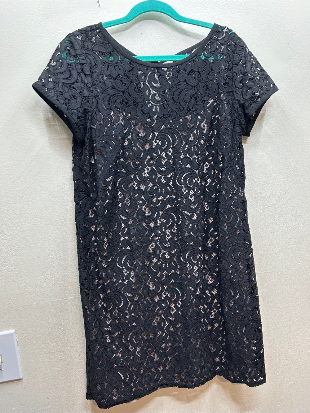LOFT Black Lace Cap Sleeve Mini Dress